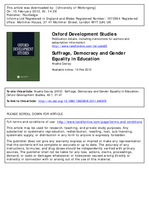 (PDF) Suffrage, Democracy and Gender Equality in Education