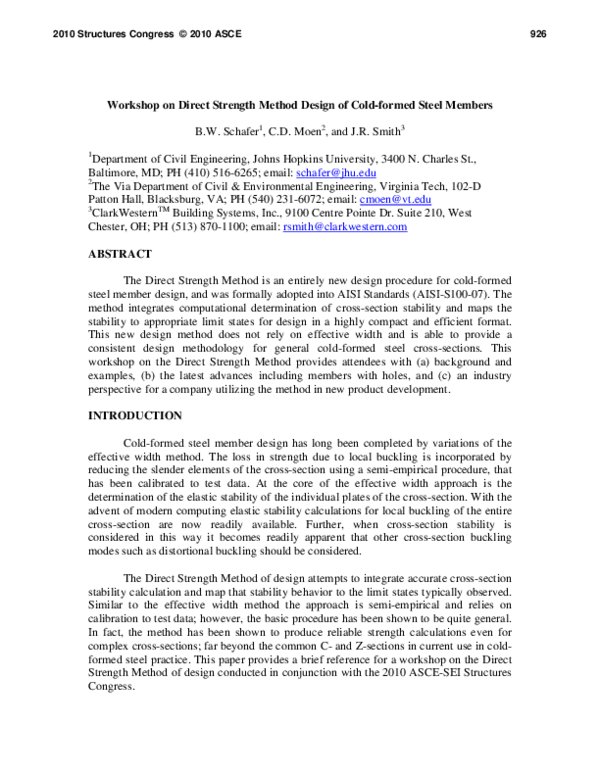 (PDF) Workshop on Direct Strength Method Design of Cold-formed Steel ...