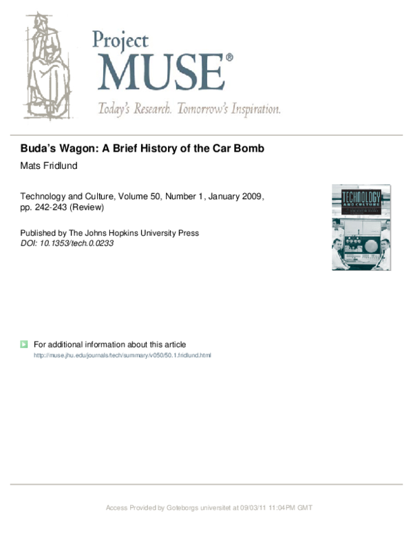 (PDF) Buda’s Wagon A Brief History of the Car Bomb (review) Mats
