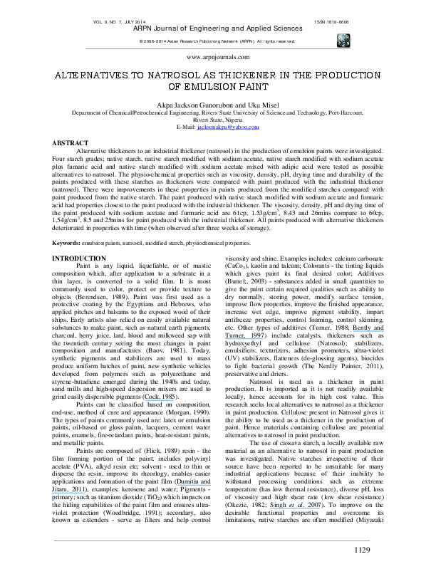 (PDF) Alternatives to Natrosol as thickener in the production of