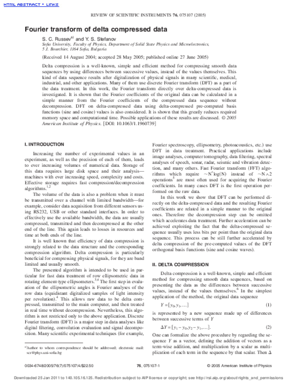 (PDF) Fourier transform of delta compressed data