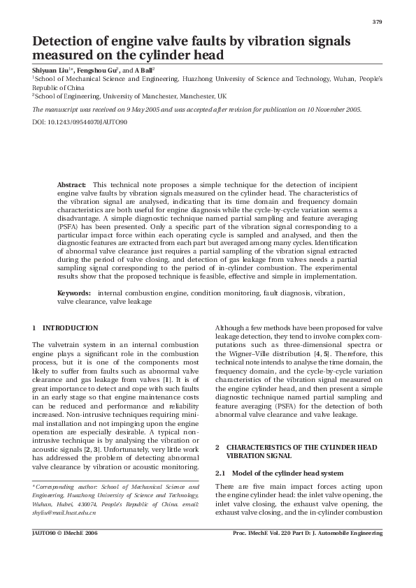 (PDF) Detection of engine valve faults by vibration signals measured on