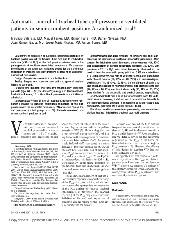 (PDF) Automatic control of tracheal tube cuff pressure in ventilated ...
