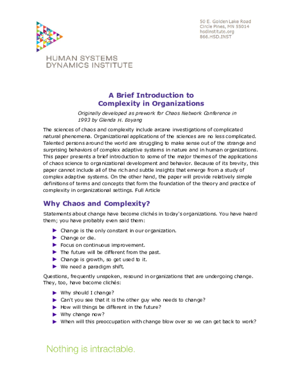 (PDF) A brief introduction to complexity in organizations