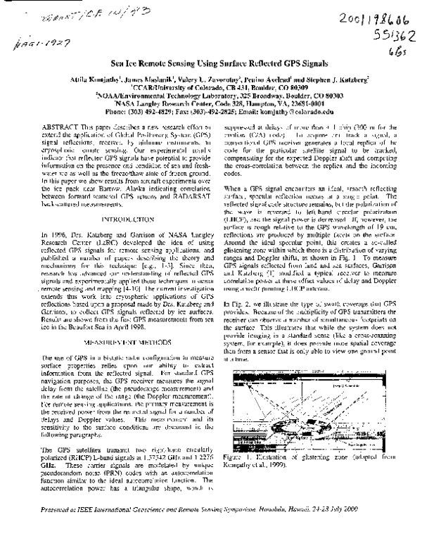 (PDF) Sea ice remote sensing using surface reflected GPS signals