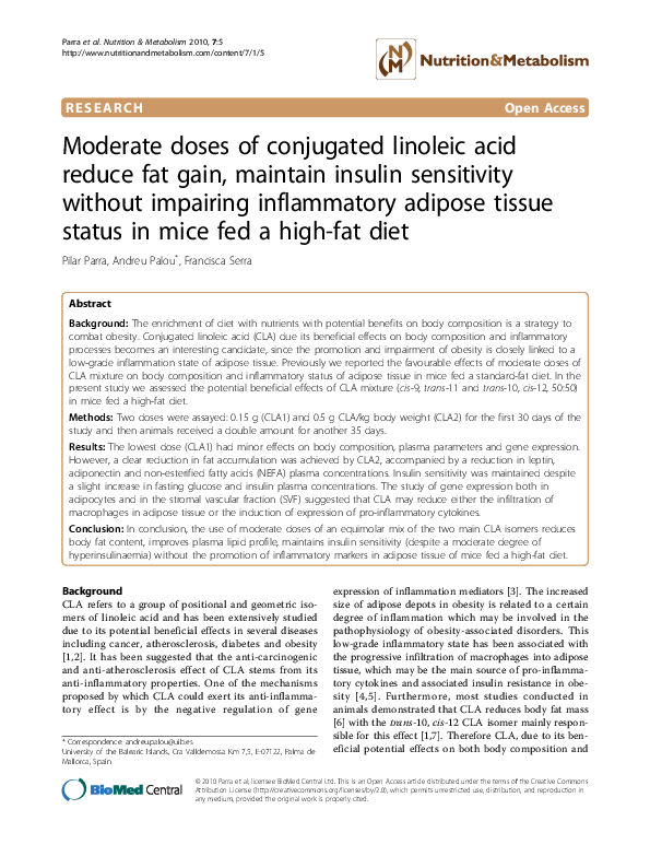 (PDF) Moderate doses of conjugated linoleic acid reduce fat gain