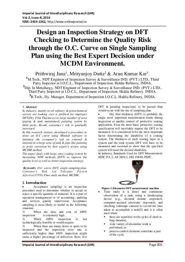 Design an Inspection Strategy on DFT Checking to Determine the Quality ...