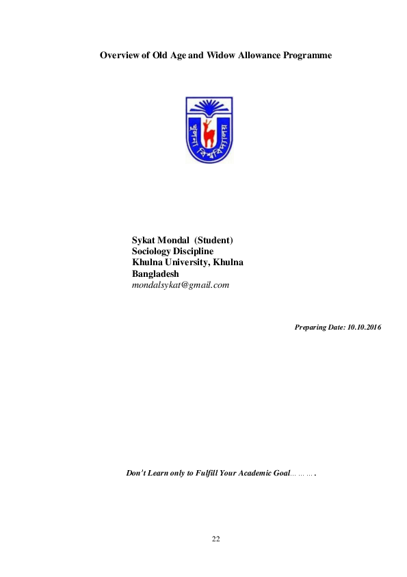 (PDF) Overview of Old Age and Widow Allowance Programme sykat mondal