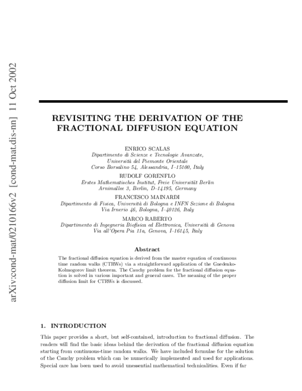(PDF) Revisiting the derivation of the fractional diffusion equation