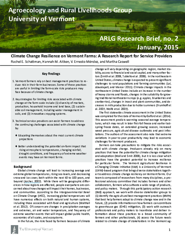 (PDF) Climate Change Resilience on Vermont Farms: A Research Report for ...