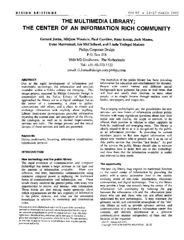 (PDF) The multimedia library: the center of an information rich community