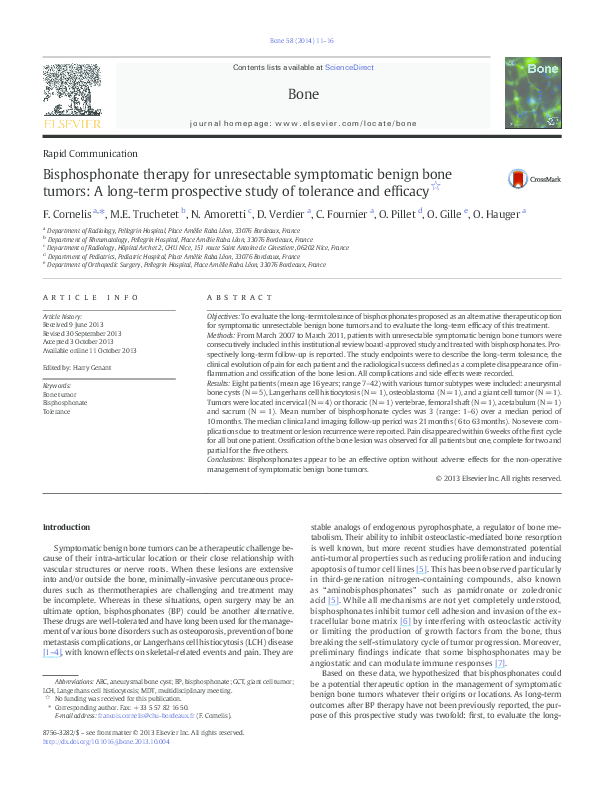 (PDF) Bisphosphonate therapy for unresectable symptomatic benign bone ...