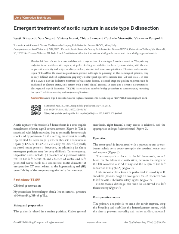 (PDF) Emergent treatment of aortic rupture in acute type B dissection