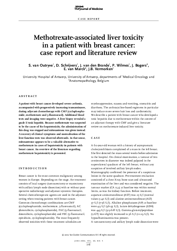 (PDF) Methotrexateassociated liver toxicity in a patient with breast