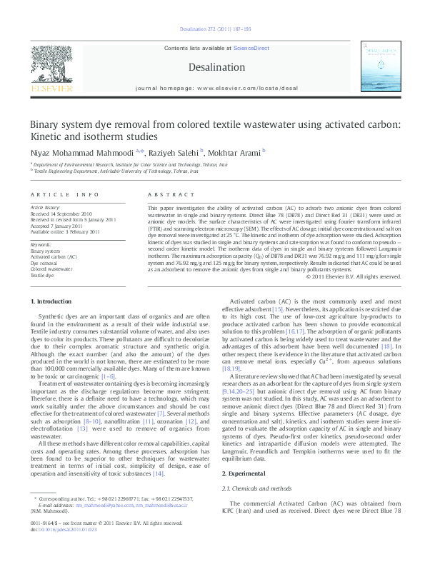 (PDF) Binary system dye removal from colored textile wastewater using ...
