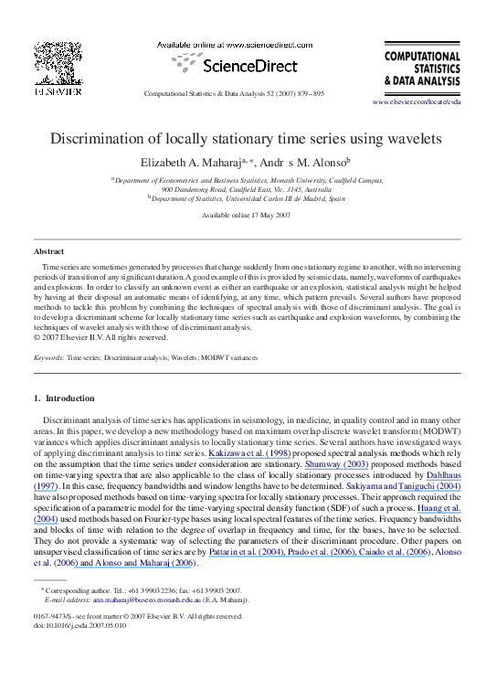(PDF) Discrimination of locally stationary time series using wavelets
