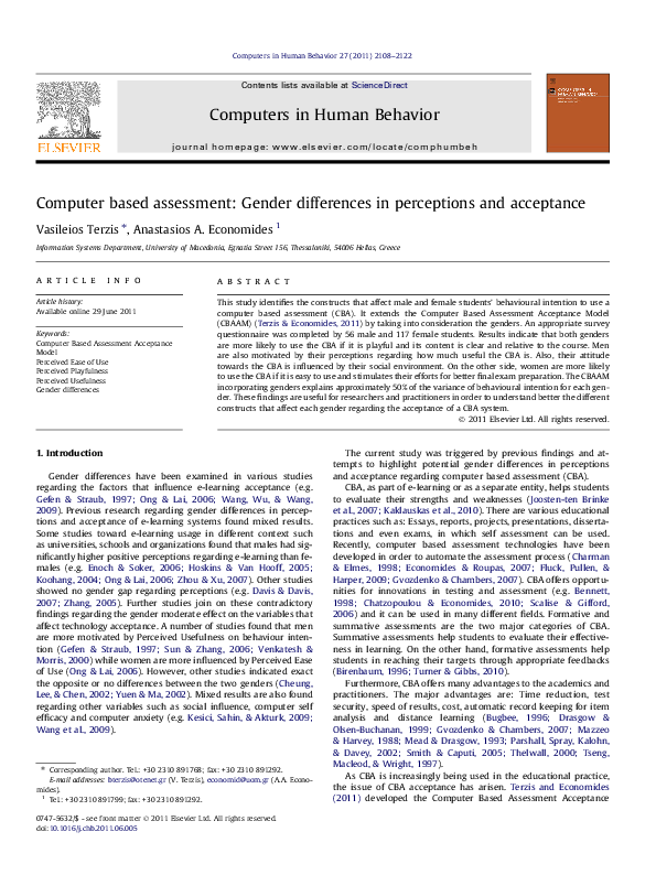 (PDF) Computer based assessment: Gender differences in perceptions and ...