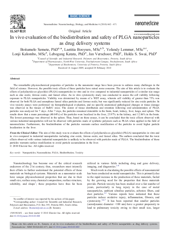 (PDF) In vivo evaluation of the biodistribution and safety of PLGA ...