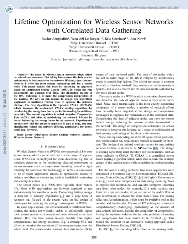(PDF) Lifetime optimization for Wireless Sensor Networks