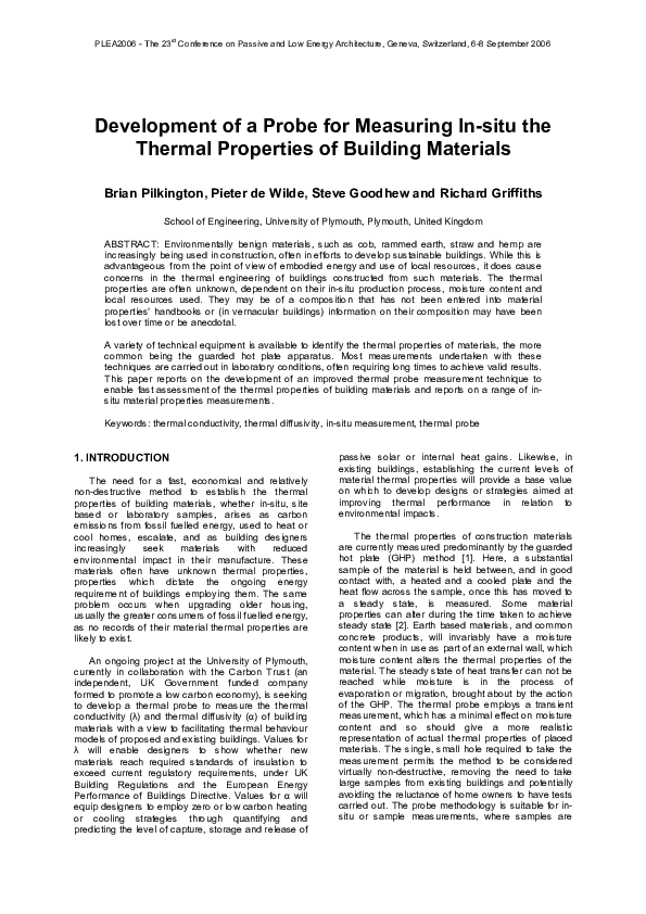 (PDF) Development of a Probe for Measuring Insitu the Thermal