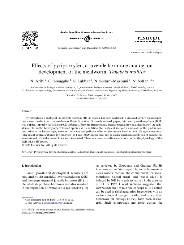 (PDF) Effects of pyriproxyfen, a juvenile hormone analog, on