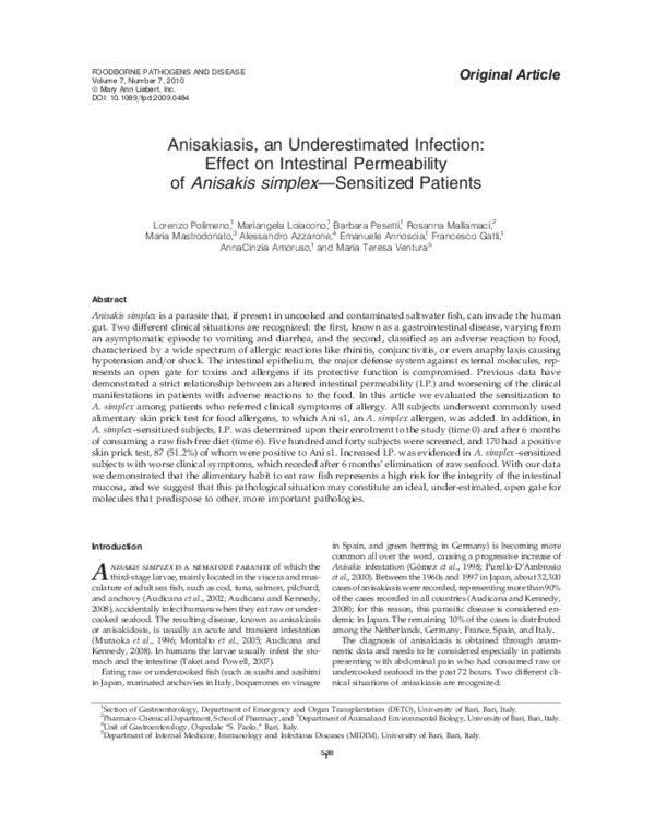 (PDF) Anisakiasis, an Underestimated Infection: Effect on Intestinal ...