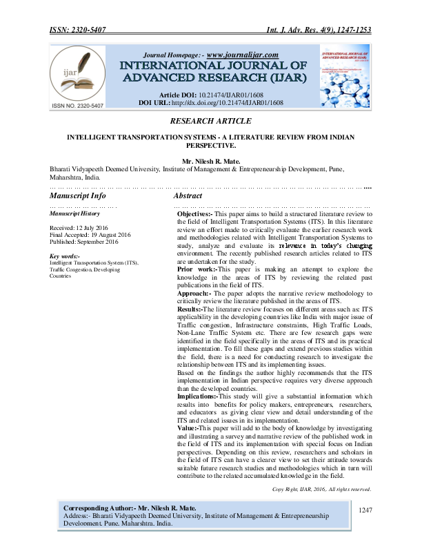 Pdf Intelligent Transportation Systems A Literature Review From Pdf Intelligent Transportation Systems A Literature Review From