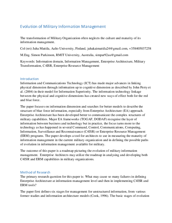 (PDF) Evolution of Military Information Management