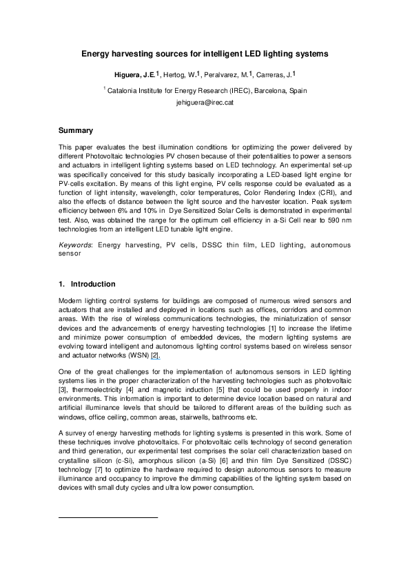 (PDF) Energy harvesting sources for intelligent LED lighting systems