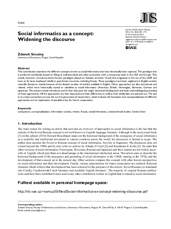 Social informatics as a concept: Widening the discourse