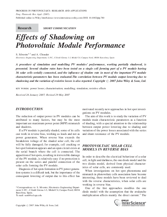 (PDF) Effects of shadowing on photovoltaic module performance