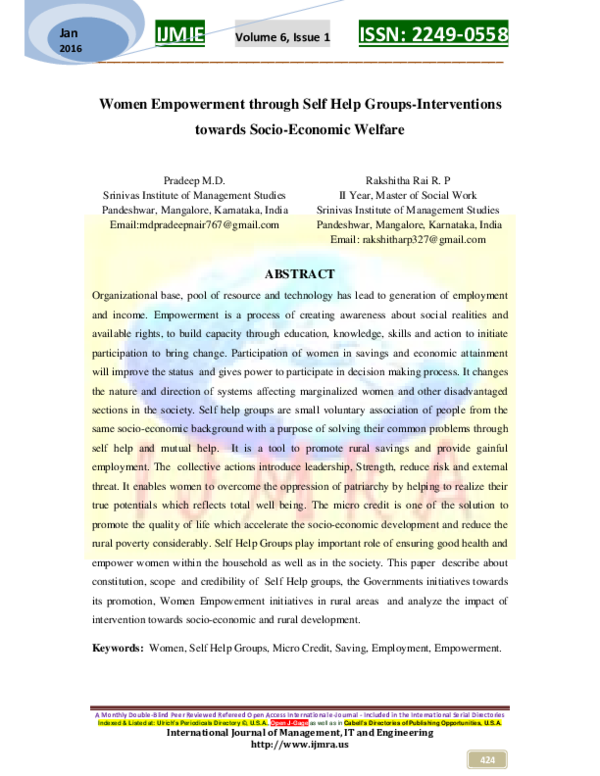 (PDF) Women Empowerment through Self Help Groups