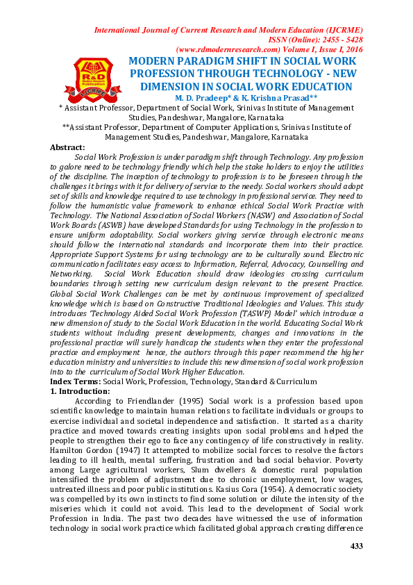 (PDF) MODERN PARADIGM SHIFT IN SOCIAL WORK PROFESSION THROUGH ...