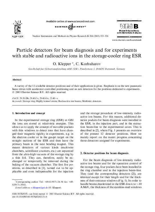 (PDF) Particle detectors for beam diagnosis and for experiments with ...
