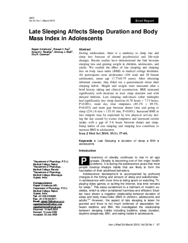 (PDF) Late Sleeping Affects Sleep Duration and Body Mass Index in ...