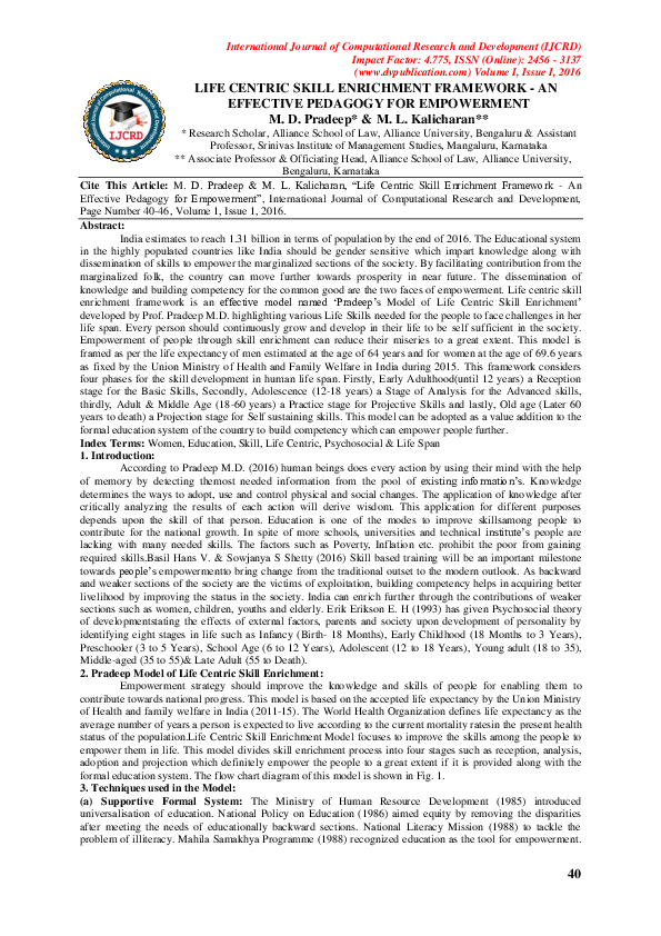 (PDF) LIFE CENTRIC SKILL ENRICHMENT FRAMEWORK -AN EFFECTIVE PEDAGOGY ...