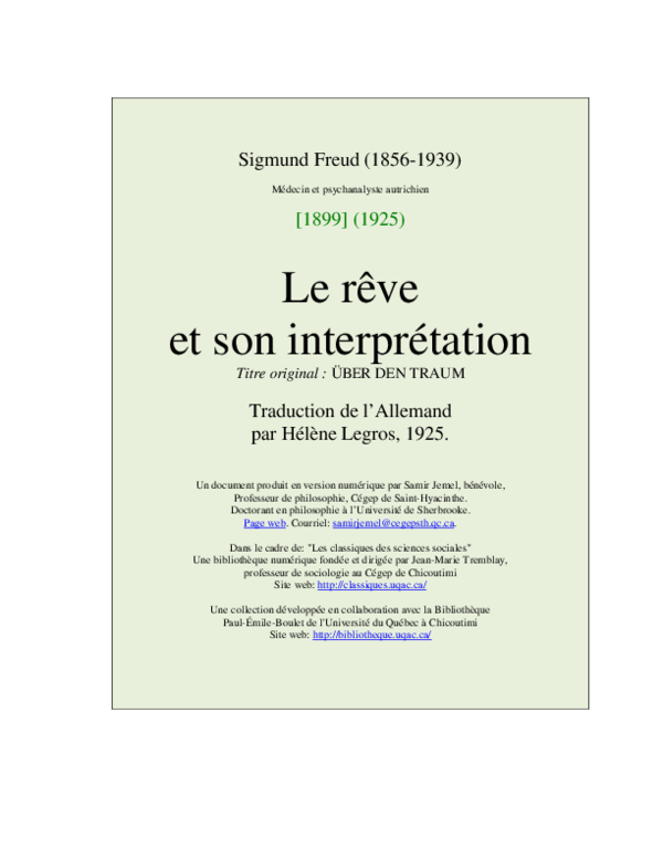 Pdf Freud Le Reve Et Son Interpretation Arthur Rainbow Academia Edu