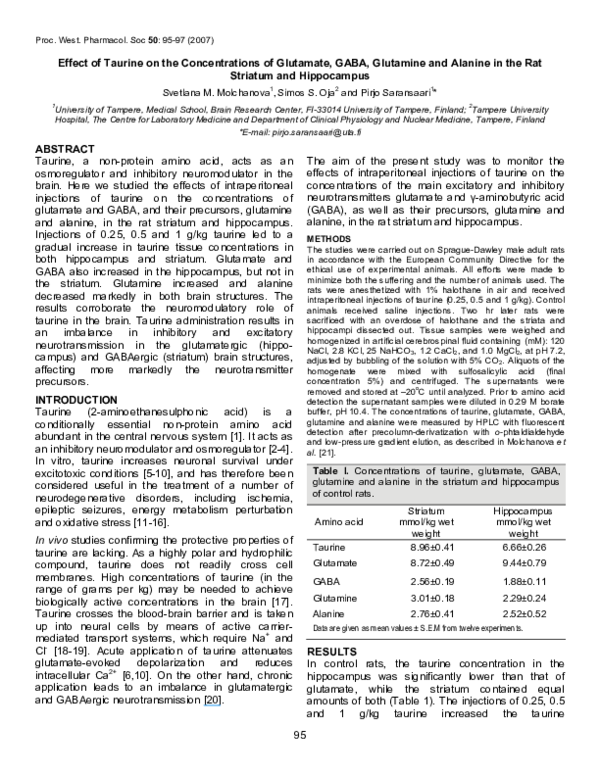 (PDF) Effect of Taurine on the Concentrations of Glutamate, GABA ...