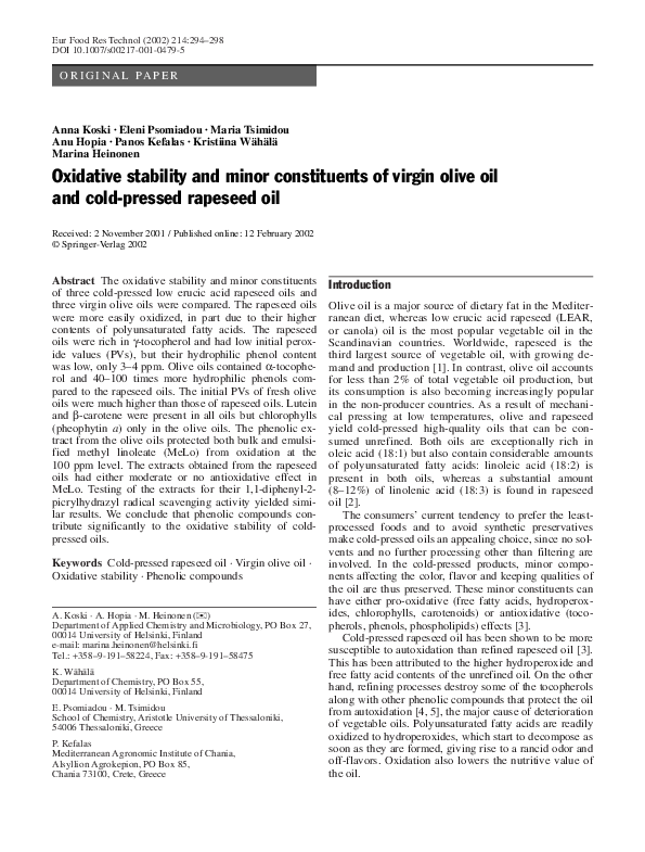 (PDF) Oxidative stability and minor constituents of virgin olive oil ...