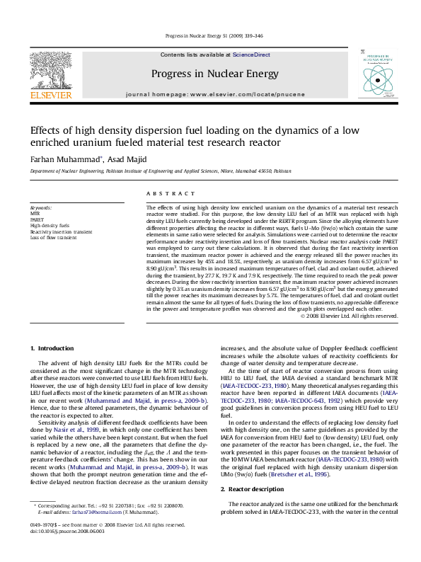 (PDF) Effects of high density dispersion fuel loading on the kinetic ...