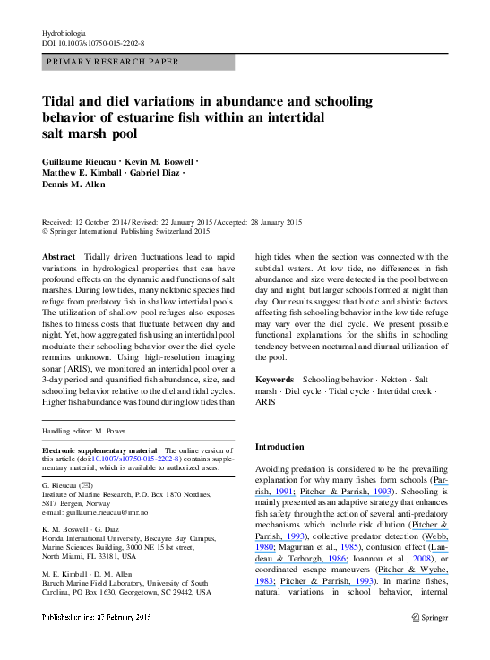 (PDF) Tidal and diel variations in abundance and schooling behavior of ...