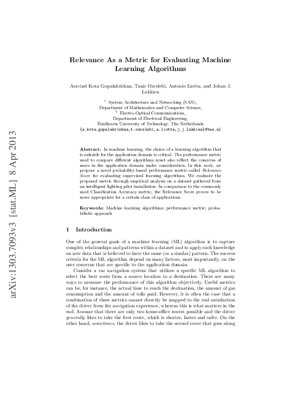 evaluating learning algorithms