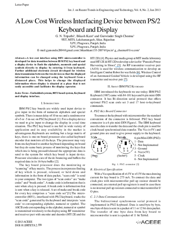 (PDF) A Low Cost Wireless Interfacing Device between PS/2 Keyboard and ...