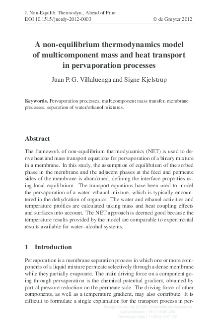 (PDF) A non-equilibrium thermodynamics model of multicomponent mass and ...
