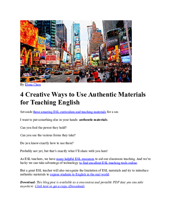 DOC) 4 Creative Ways to Use Authentic Materials for Teaching English