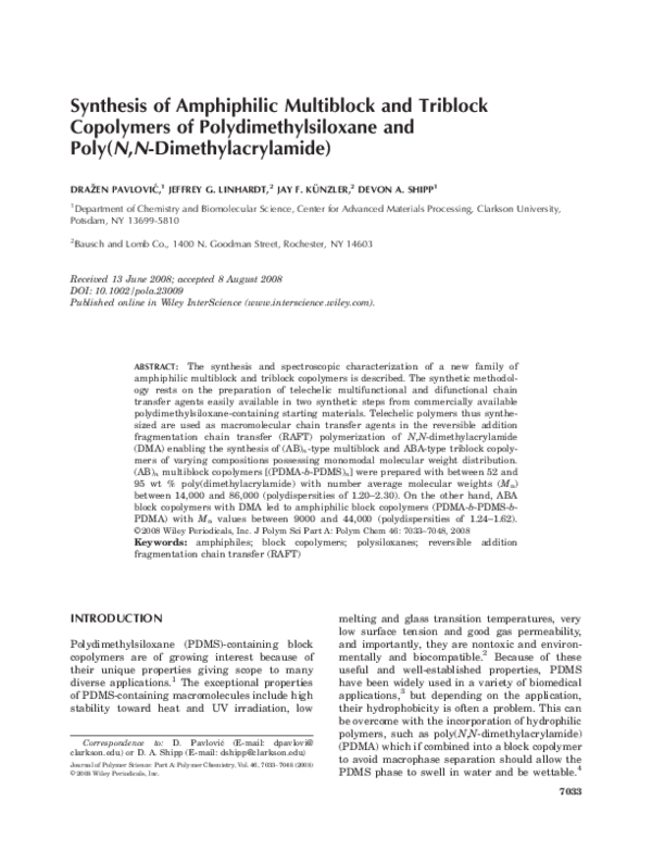 (PDF) Synthesis of amphiphilic multiblock and triblock copolymers of ...
