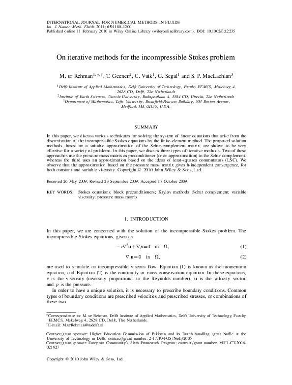 (PDF) On iterative methods for the incompressible Stokes problem