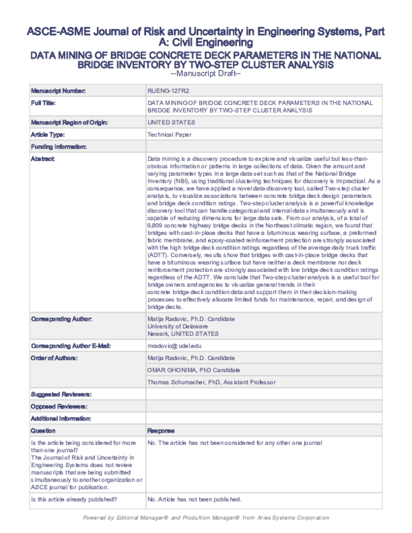 DATA MINING OF BRIDGE CONCRETE DECK PARAMETERS IN THE NATIONAL BRIDGE