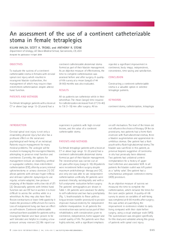 (PDF) An assessment of the use of a continent catheterizable stoma in ...