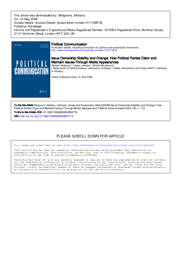 (PDF) Issue Ownership Stability and Change: How Political Parties Claim ...